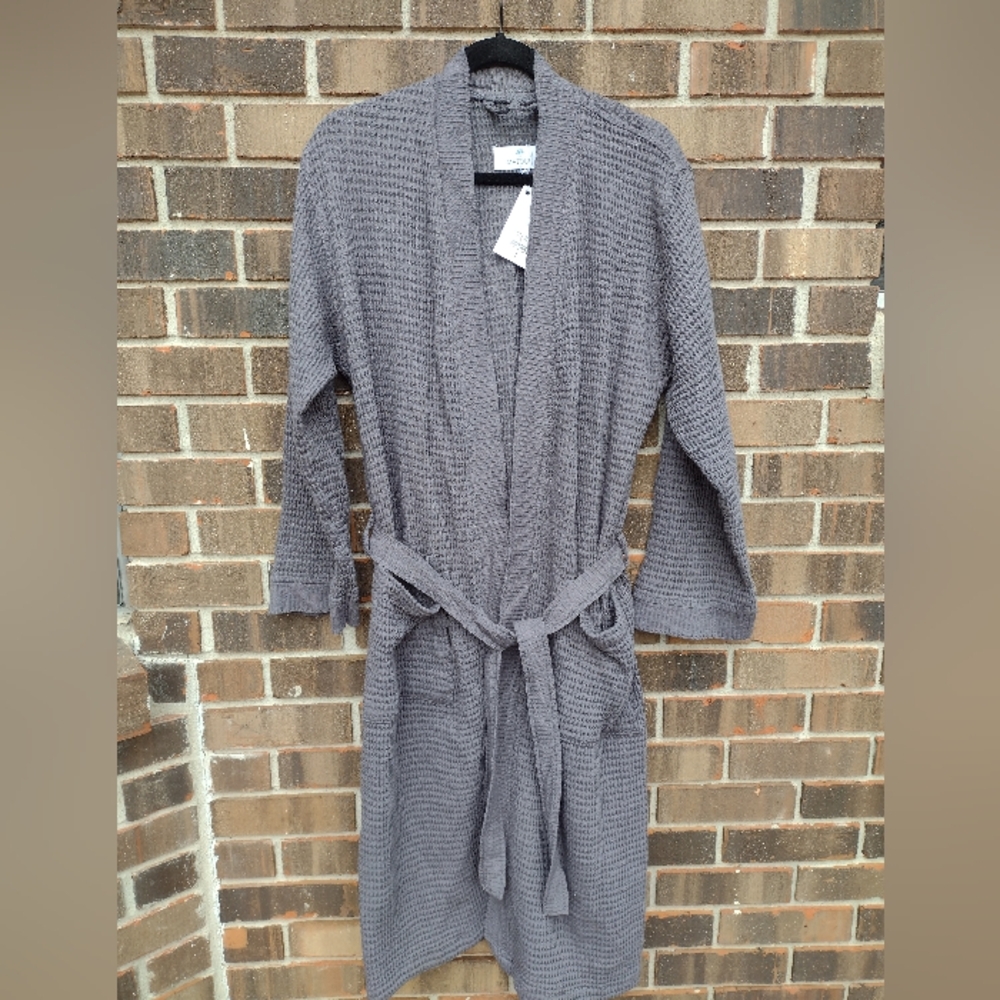 Matouk Kiran Bath Robe Gray Cotton Bamboo Blend Waffle Weave Unisex - Picture 2 of 9